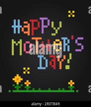 Immagine da 8 bit in pixel del biglietto d'auguri per la Festa della mamma. Illustrazione dei vettori pixel ART. Illustrazione Vettoriale