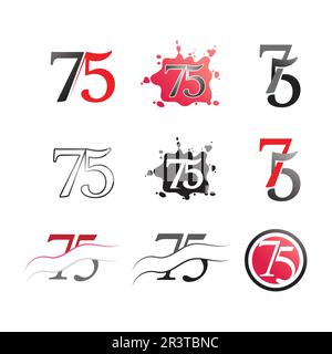 numero 75 icon set logo design vettoriale Illustrazione Vettoriale