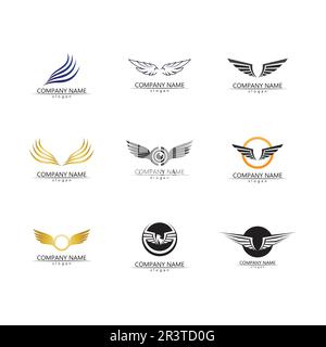 Wings nero icone vettore set. Design moderno e minimalista. Illustrazione Vettoriale