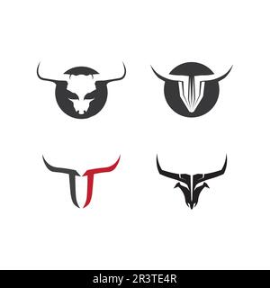 Logo astratto Shield bull, icona con logo HORN badge Illustrazione Vettoriale