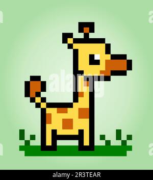 Giraffa pixel 8 bit. Animali per le risorse di gioco e modello a punti incrociati nell'illustrazione vettoriale. Illustrazione Vettoriale