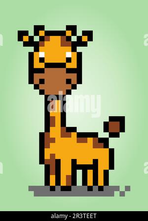 Giraffa pixel 8 bit. Animali per le risorse di gioco e modello a punti incrociati nell'illustrazione vettoriale. Illustrazione Vettoriale