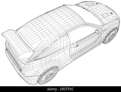 Auto. Linea isolata del telaio del filo sul retro. Rappresentazione vettoriale di 3D Illustrazione Vettoriale