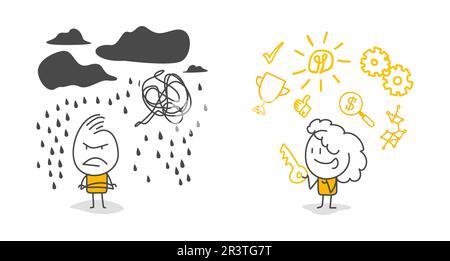 Stick figure. Isolato su sfondo bianco. Disegno a mano Doodle Line Art Cartoon Design personaggio. Illustrazione Vettoriale