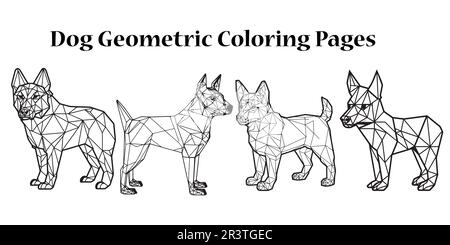 Un disegno di due disegni geometrici disegni vettoriali di fogli da colorare di cani. Illustrazione Vettoriale