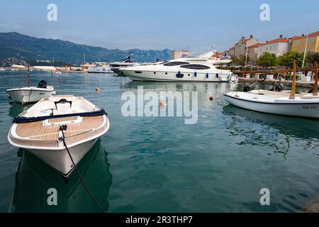 Barche e yacht nel porto, Città Vecchia, Budva, Montenegro Foto Stock