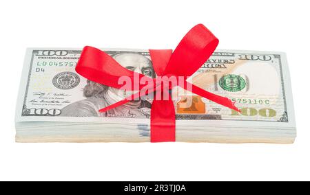 Pacchetto di dollari USA legato con nastro rosso Foto Stock