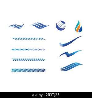 Logo Wave logo isolato di forma rotonda. Logo di colore blu. Immagine di acqua fluente. Mare, oceano, superficie del fiume. Illustrazione Vettoriale