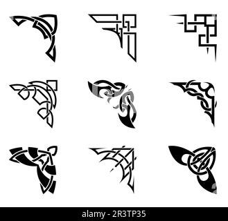 Angoli e cornici bordi impostati in stile Art Deco, Art Nouveau e Celtic modello, vettore Illustrazione Vettoriale