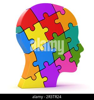 Testa umana fatta di pezzi di puzzle colorati Foto Stock