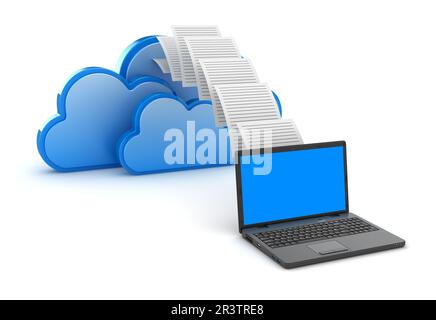 Trasferimento dei dati a un server di rete cloud Foto Stock