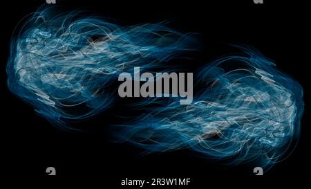 illustrazione grafica su sfondo nero di filamenti a gradiente blu chiaro Foto Stock