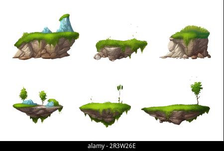 imposta l'illustrazione vettoriale degli strati verdi di terra della piattaforma isolati su sfondo bianco Illustrazione Vettoriale