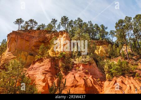 Les Sentiers des Ocres, le rocce ocra di Roussillon, Provenza, sud della Francia Foto Stock