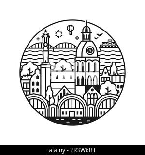 Viaggi riga Circle icona in Line Art Illustrazione Vettoriale