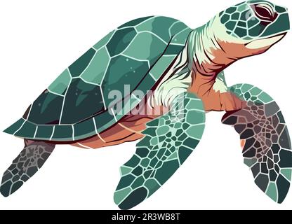 Tartaruga lenta striscia sul reef, mascotte natura Illustrazione Vettoriale