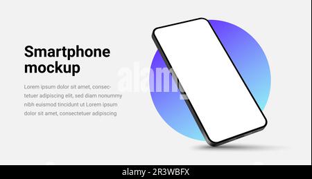 Modello di dispositivo con schermo vettoriale isolato 3D. Cellulare app mock up realistico telefono sfondo design banner Illustrazione Vettoriale