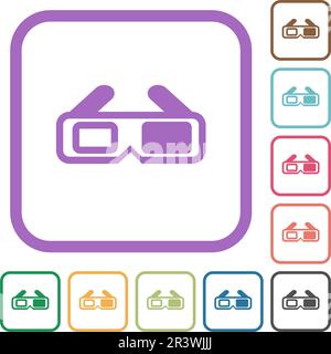 Vetri retrò 3D icone semplici a colori con cornici quadrate arrotondate su sfondo bianco Illustrazione Vettoriale