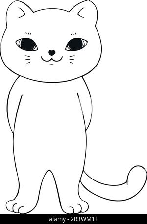 Cartoon disegnati a mano contorno gatto isolato su sfondo bianco. Gatto disegnato a mano. Schizzo. Grafica vettoriale Illustrazione Vettoriale
