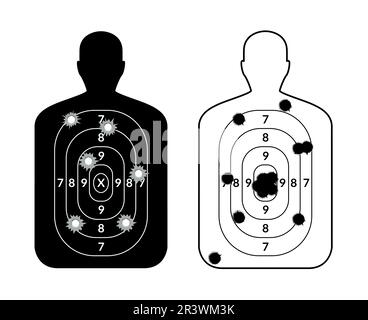 Spara bersaglio bordo di pistola umana. Obiettivo persona corpo bersaglio, testa nera bordo Illustrazione Vettoriale