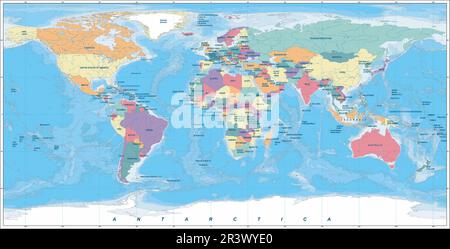 Mappa del mondo politica amichevole per i ciechi a colori Illustrazione Vettoriale