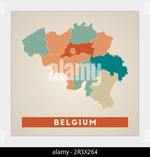 Poster Belgio. Mappa del paese con regioni colorate. Forma del Belgio con nome del paese. Elegante illustrazione vettoriale. Illustrazione Vettoriale