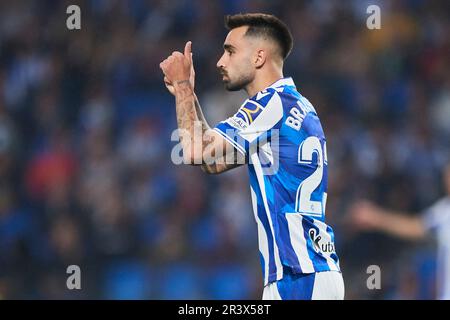 Brais Mendez di Real Sociedad in azione durante la partita la Liga Santander tra Real Sociedad e UD Almeria allo stadio reale Arena il 23 maggio 2023 Foto Stock