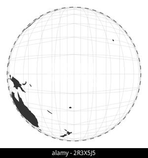 Mappa del mondo vettoriale. Proiezione satellitare (prospettiva inclinata). Mappa geografica del mondo con linee di latitudine e longitudine. Centrato a 180deg longit Illustrazione Vettoriale