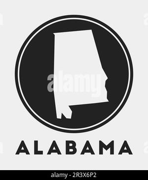 Icona dell'Alabama. Logo rotondo con mappa e titolo dello stato degli Stati Uniti. Elegante distintivo Alabama con mappa. Illustrazione vettoriale. Illustrazione Vettoriale