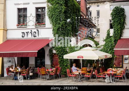 restaurante en el núcleo medievale de Kazimierz, centro Histórico de los judíos ,Cracovia,Polonia, Europa orientale. Foto Stock