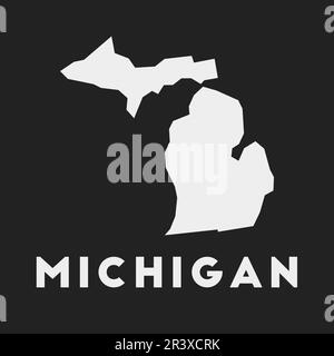 Icona del Michigan. Mappa di stato DEGLI STATI UNITI su sfondo scuro. Elegante mappa del Michigan con il nome dello stato degli Stati Uniti. Illustrazione vettoriale. Illustrazione Vettoriale