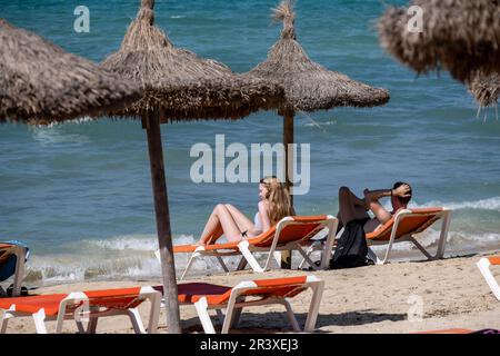 El Arenal Beach, Llucmajor, Mallorca, Isole Baleari, Spagna. Foto Stock