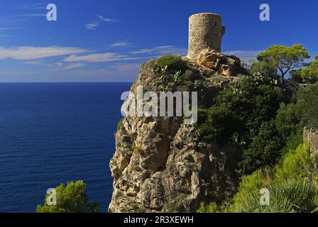 Torre de ses anime,Punta des Verger.Banyalbufar.Sierra de Tramuntana. Mallorca .Baleares. España. Foto Stock