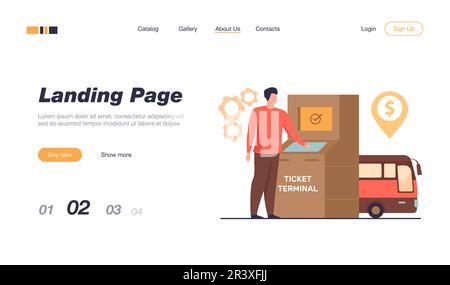 Uomo che acquista il biglietto dell'autobus tramite il terminal Illustrazione Vettoriale