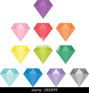 Collezione di pietre preziose in diversi colori. Icona a forma di diamante. Gioiello, gioielli. Pietra preziosa. Illustrazione Vettoriale