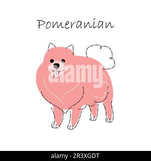 Pomerania . Carino cane personaggi cartoni animati . Forma piatta e linea di corsa . Illustrazione vettoriale . Illustrazione Vettoriale