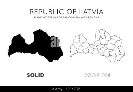 Mappa della Lettonia. Mappa vettoriale vuota del paese con regioni. Confini della Lettonia per la tua infografica. Illustrazione vettoriale. Illustrazione Vettoriale