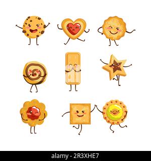 Set di illustrazioni vettoriali per i personaggi carino del fumetto cookie Illustrazione Vettoriale