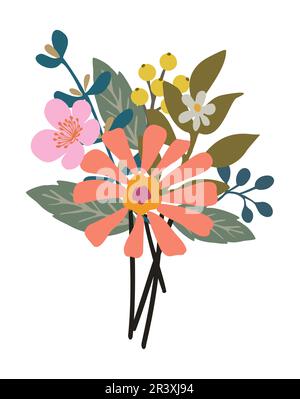 Bel bouquet con giardino e fiori selvatici. Illustrazione Vettoriale