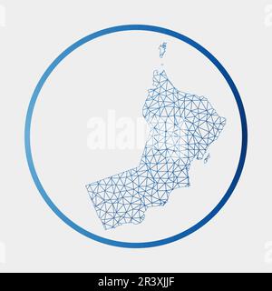 Icona Oman. Mappa della rete del paese. Segno Oman rotondo con anello gradiente. Tecnologia, Internet, rete, concetto di telecomunicazione. Illustrazione Vettoriale