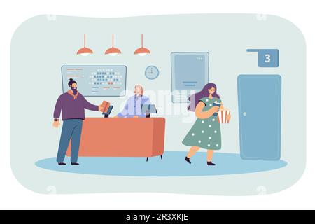 Cassiere che vende biglietti per lo spettacolo cinematografico Illustrazione Vettoriale