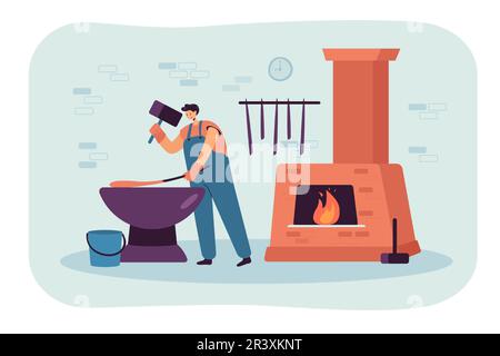 Fabbro forgiare utensili metallici caldi Illustrazione Vettoriale