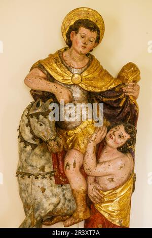 san Martin y el pobre, siglo XVI, museo de la Basílica de Santa Eufrasia, Original de la iglesia de san Martin en Torre di Parenzo, Porec, - Parenzo-, Penisola d'Istria, Croacia, europa. Foto Stock