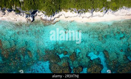 Veduta aerea della costa atlantica di Long Island, Bahamas Foto Stock