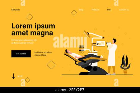 Paziente seduto su sedia medica durante la visita o il trattamento Illustrazione Vettoriale