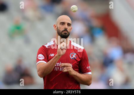 Daryl Mitchell of Lancashire Lightning durante la partita Vitality Blast Lancashire Lightning vs Leicestershire Foxes a Old Trafford, Manchester, Regno Unito, 25th maggio 2023 (Photo by Conor Molloy/News Images) Foto Stock