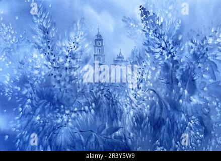 Sfondo blu acquerello. Tecnica di pittura del sale. Trama acquerello Foto  stock - Alamy