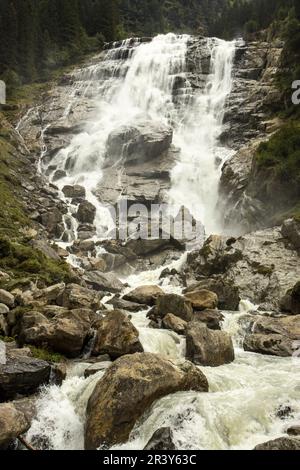 La cascata Grawa nella Valle dello Stubai Foto Stock