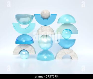 Sfere e semicerchi - figure geometriche colorate 3D Foto Stock