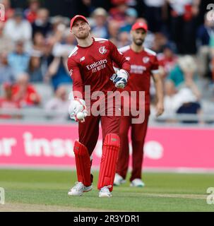 25th maggio 2023; Old Trafford Cricket Ground, Manchester, Inghilterra: Vital Blast T20 League Cricket, Lancashire Lightning contro Leicestershire Foxes; Phil Salt of Lancashire Lightning Foto Stock